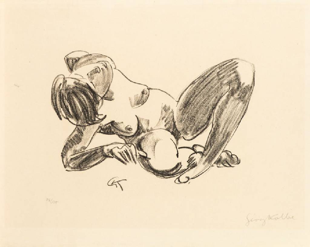 Georg Kolbe, 1877-1947, Liegender weiblicher Akt, 1921, Kreide-Lithographie, handsign., num. 46/100, Blattgr. 19x28 cm, WVZ Rosenbach Nr. 43