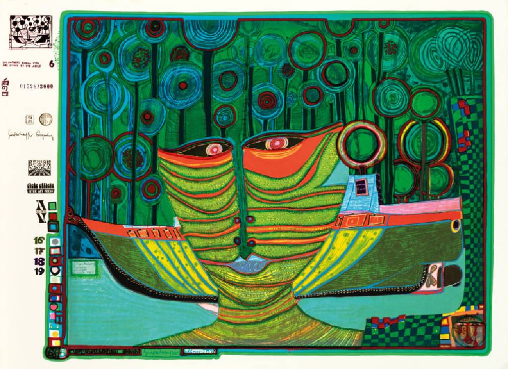 Friedensreich Hundertwasser, 1927-2000, Kolumbus Regentag in Indien, Blatt 6 aus der Regentagmappe, WVZ-Nr. HWG 49, im Druck sign., num. 1528/3000, ...