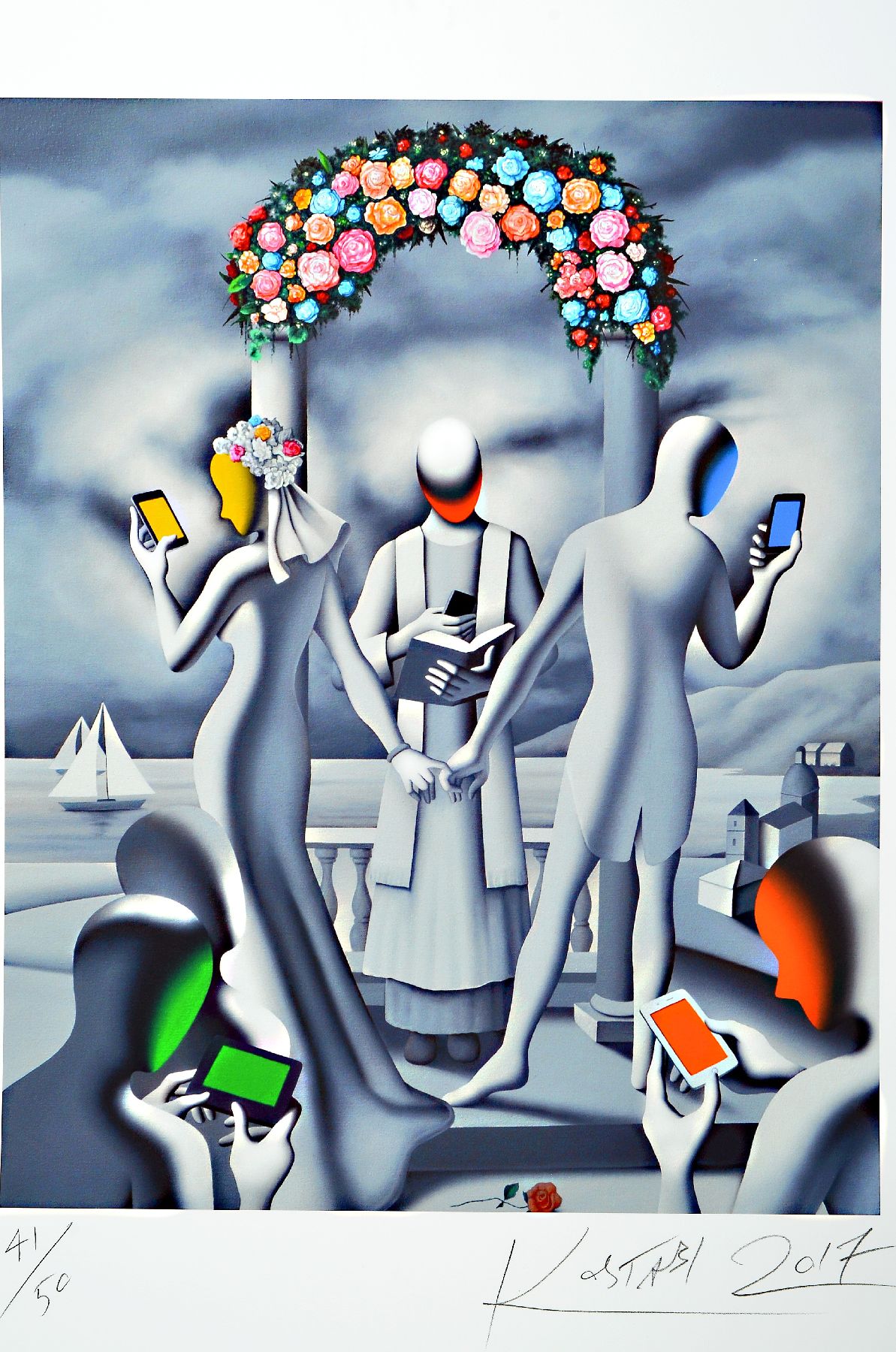 Mark Kostabi , Originalpigmentgrafik, sign., dat.2017, num. 41/50, Motiv ca. 45x 35,5 cm