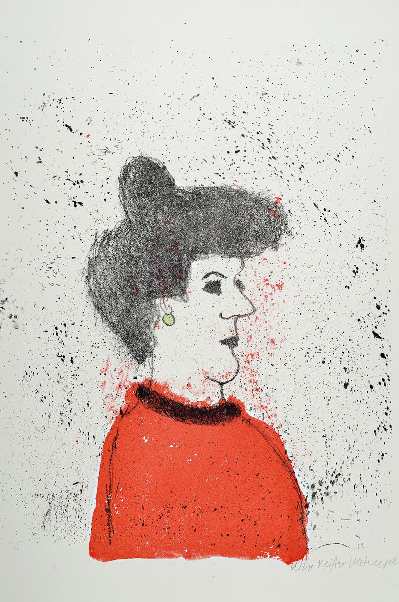 Max Pfeiffer, Watenphul, 1986-1976 , Frauenkopf im Profil, 1972, Farblithografie auf Bütten, handsign., num. 45/100, ca. 70x50 cm