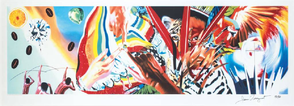 James Rosenquist, 1933-2017, Brazil 2013, Farbpigmentdruck auf Aquarellpapier, handsign., num. 13/50, Blattgr. 70x200cm, unter Glas gerahmt, gesamt ...