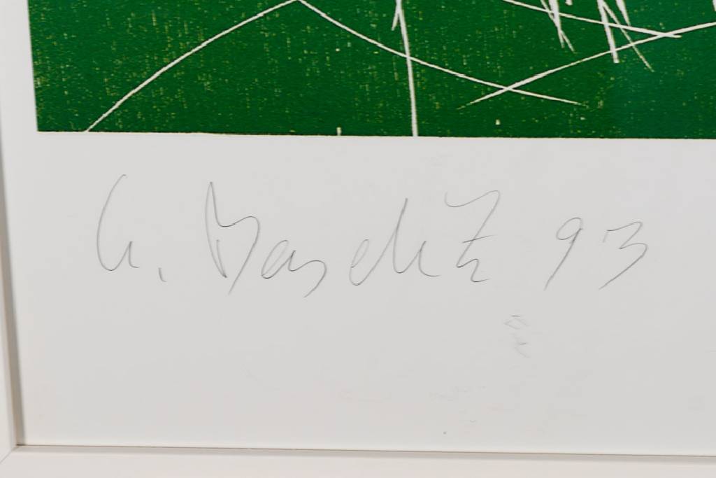 Detail a: Georg Baselitz, geb. 1938, Der Berg, Offset-Lithografie auf Karton, handsign., limitierte Vorzugsausgabe, 1993, Blattgr. 100x63cm, unter Glas gerahmt