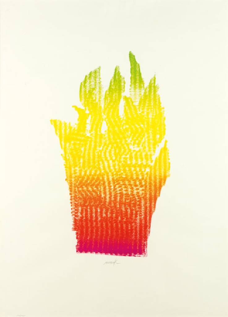 Heinz Mack, geb. 1931, Flammenhand, Siebdruck auf Büttenpapier, handsign., num. 130/190, Blattgr. 106x78cm, unter Glas gerahmt
