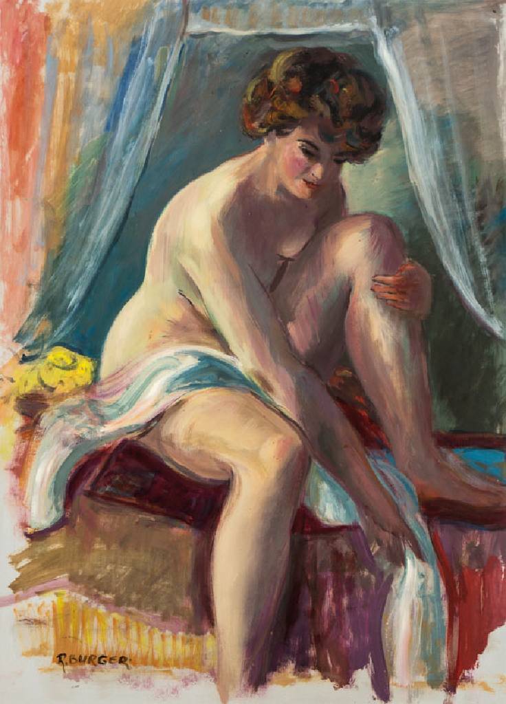 Rudolf Burger, geb. 1938, Sitzender Akt, Öl/Papier, handsign., Blattgr. 70x50cm, unter Glas gerahmt, gesamt 88x66 cm