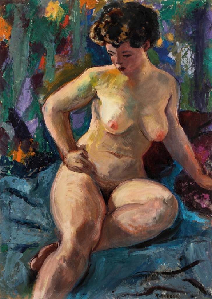 Rudolf Burger, geb. 1938, Sitzender Akt, Öl/Papier, handsign., Blattgr. 70x50cm, unter Glas gerahmt, gesamt 88x66 cm