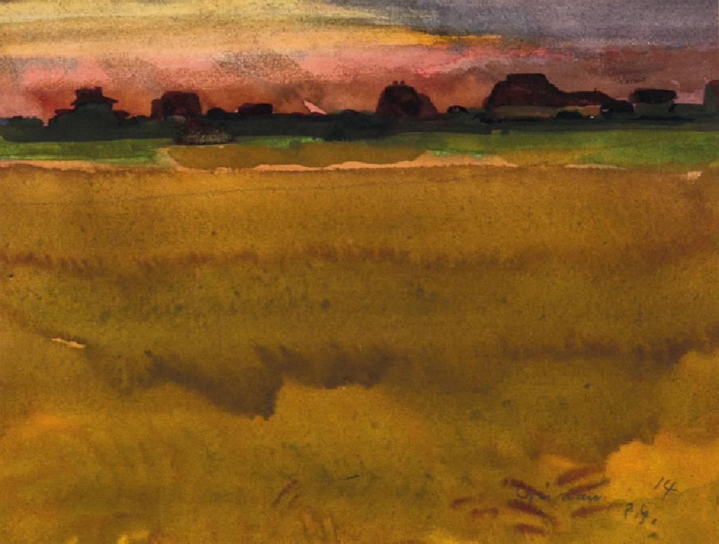 Paul Grunwaldt, 1891-1962, Grünau, Aquarell auf leichtem Karton, monogram., dat. (19)14, Blattgr. 14,3x19cm, unter Glas gerahmt, gesamt 31,5x43 cm