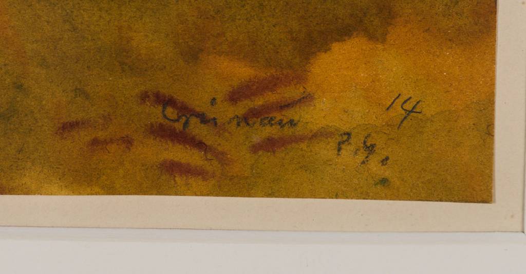 Detail a: Paul Grunwaldt, 1891-1962, Grünau, Aquarell auf leichtem Karton, monogram., dat. (19)14, Blattgr. 14,3x19cm, unter Glas gerahmt, gesamt 31,5x43 cm