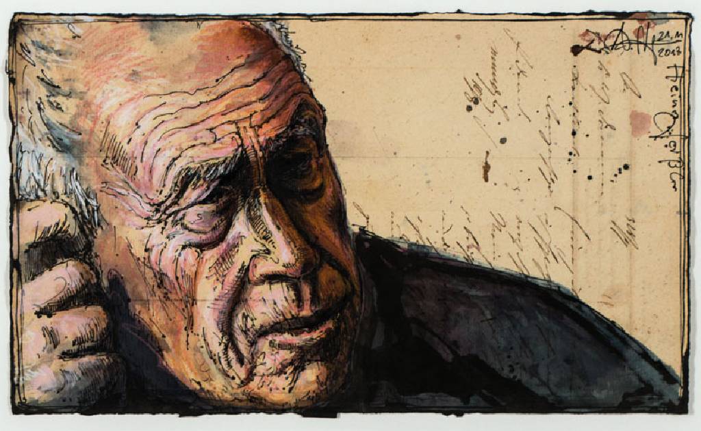 Andreas Noßmann, geb. 1962, Heiner Geißler, Mischtechnik aus Feder, Aquarell und Farbstift auf Papier, handsign., dat. 22.11.2017, WVZ: DVZ 779, ...