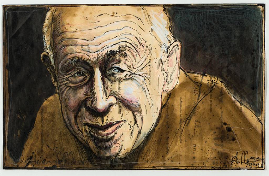 Andreas Noßmann, geb. 1962, Heiner Geißler, Mischtechnik aus Feder, Aquarell und Farbstiftauf Papier, handsign., dat. 10.11.2017, WVZ: DVZ 778, ...