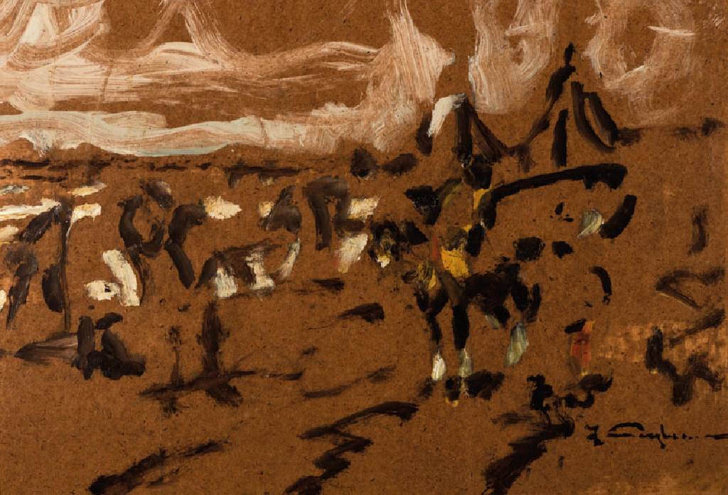 Julius Seyler, 1873-1955, Indianer, Öl/Karton, re unten sign., ca. 32,5x47,5 cm, Rahmen, gesamt 42x56,5 cm, Provenienz: Schweizer Privatsammlung, ...
