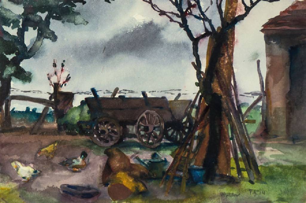 Paul Grunwaldt, 1891-1962, Mahlow, Aquarell auf leichtem Karton, monogram., dat.(19)14, Blattgr. 23,8x33 cm, unter Glas gerahmt, gesamt 40x51 cm
