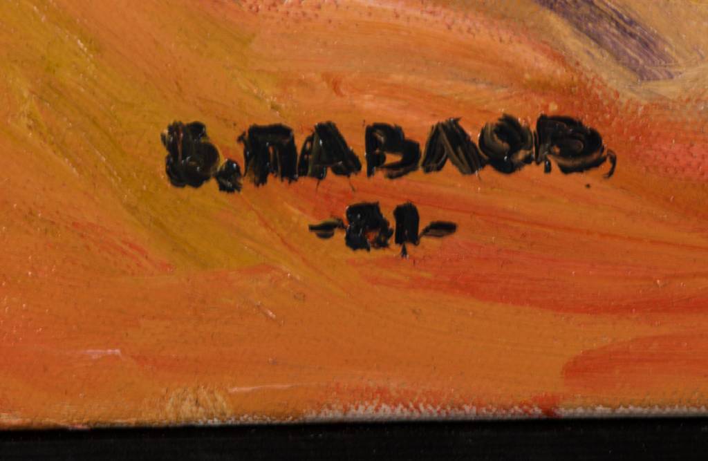 Detail a: Boris Pavlov, 1928-2005, Moskau/Paris, Stierkampfarena II, Öl/Lwd, li unten sign. und dat. 1981, verso bezeichnet, ca. 90x70 cm, mit verso ...