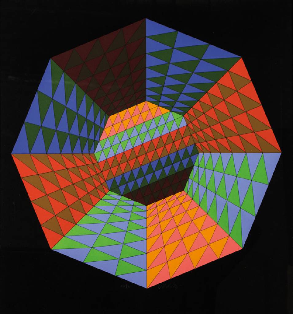 Viktor Vasarely, 1906-1997, Heisenberg, Farbserigraphie in 18 Farben auf festem Karton, handsign., römisch num. 20/50, Blattgr. 64,5x60,5 cm, unter ...