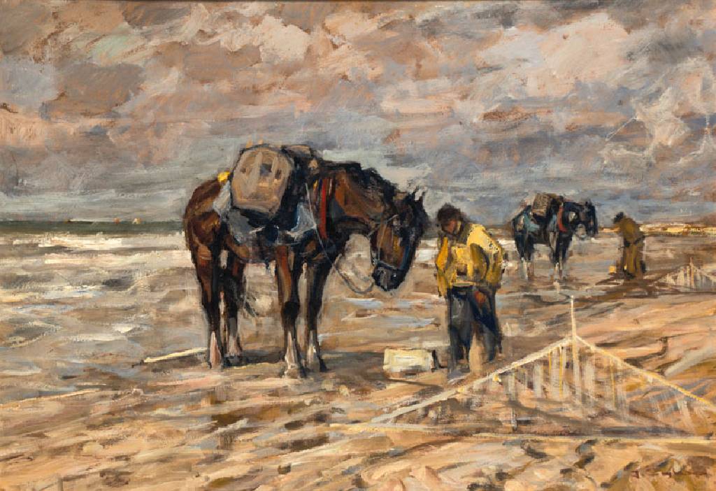 Julius Seyler, 1873-1955, Crevettenfischer, Öl/Karton, re unten sign., ca. 70,5x100 cm, Rahmen