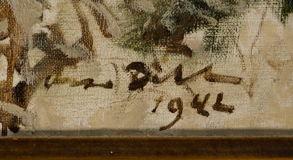 Detail a: Otto Dill, 1884-1957, Reiter im Winter auf der Jagd, Öl/Lwd, re unten handsign., dat. 1942, ca. 70x100 cm, Rahmen, Provenienz: private Sammlung Pfalz