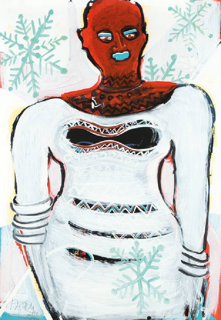 Elvira Bach, geb. 1951, Ohne Titel, Mischtechnik auf Papier/ übermalte Serigraphie, handsign., dat. Weihnachten 2003,Blattgr. 100x70cm, unter Glas ...