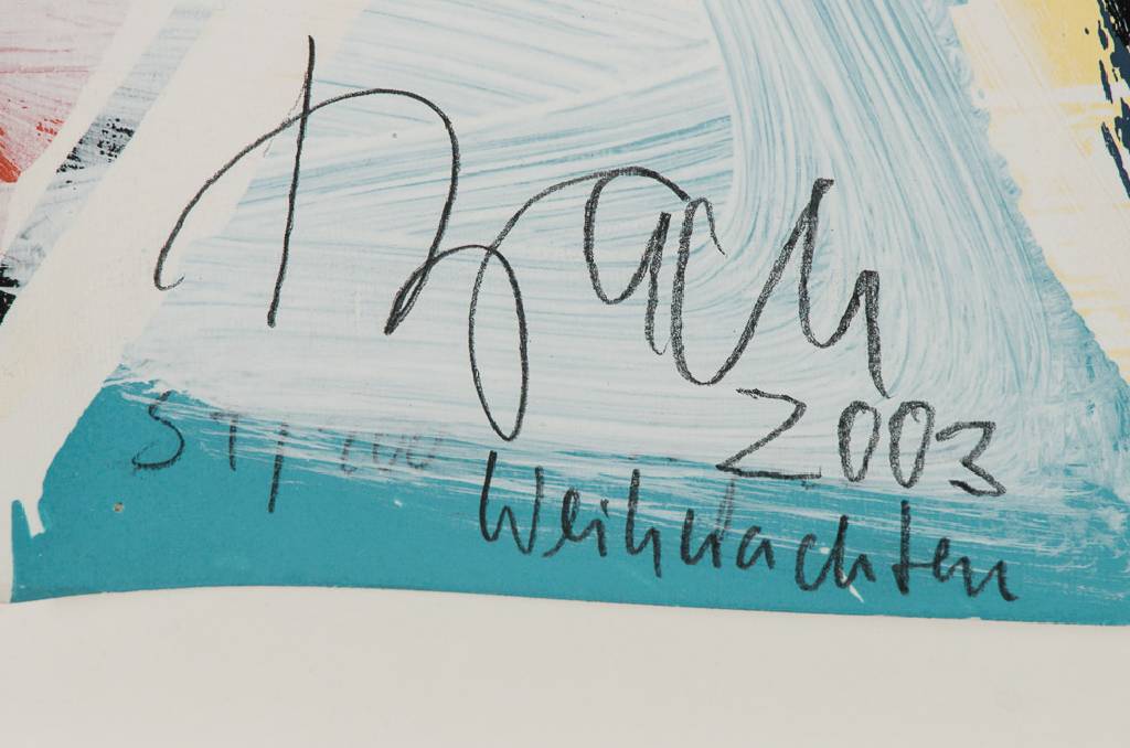 Detail a: Elvira Bach, geb. 1951, Ohne Titel, Mischtechnik auf Papier/ übermalte Serigraphie, handsign., dat. Weihnachten 2003,Blattgr. 100x70cm, unter Glas ...