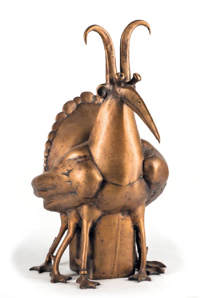Gernot Rumpf, geb. 1941 Kaiserslautern, Gamsdritschenmännchen, Bronzeskulptur, Unikat, sign., Gießerstempel, ca. 56x30x37 cm, ca. 15 Kg