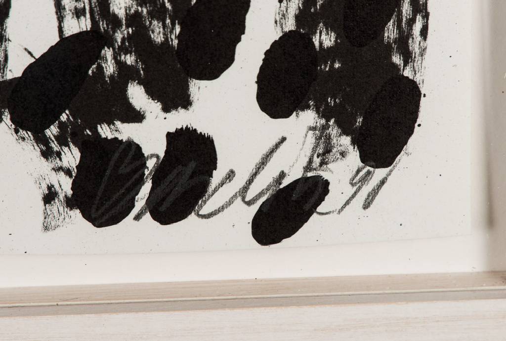 Detail a: Georg Baselitz, geb. 1938, Offset- Lithografie auf Büttenpapier, handsign., num. 35/35, aus 1990, Blattgr. 100x70 cm, unter Glas gerahmt