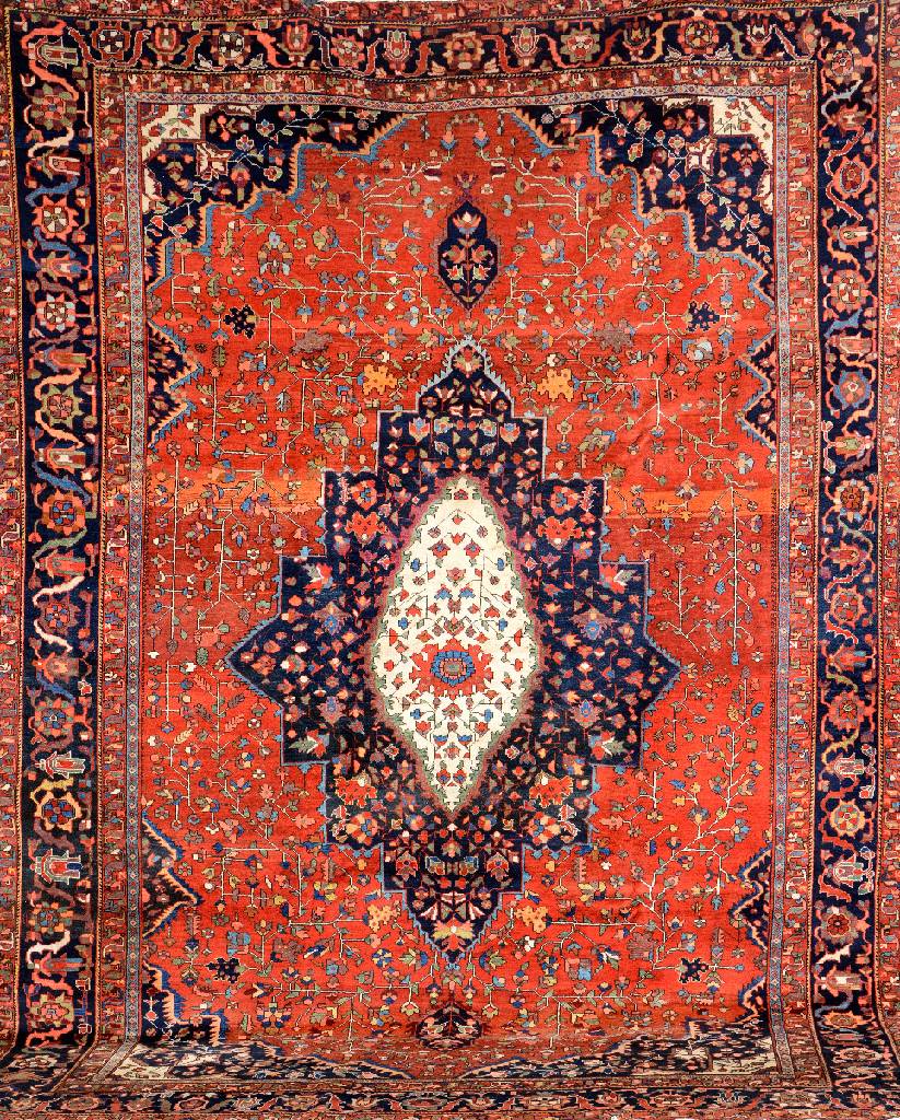 Großer Farahan antik, Persien, 19.Jhd., Wolle auf Baumwolle, ca. 363 x 257 cm, seltenes Format, ausdrucksstarke Naturfarben, EHZ: 2-3, edel und ...