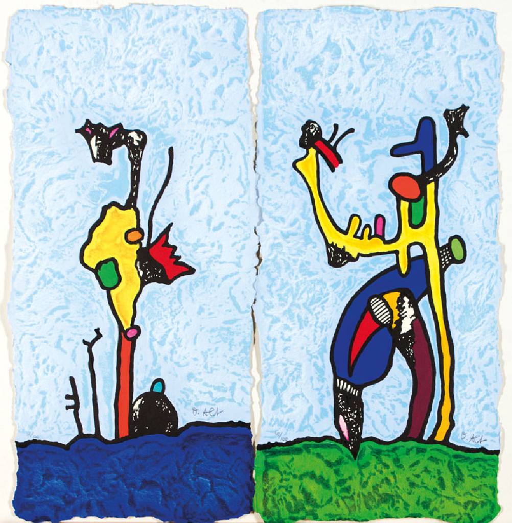 Otmar Alt, geb. 1940, Trance - Der Hund und Der Vogel, Konvolut aus 2 Serigraphien auf strukturiertem Papier, je sign., dat. 2008, num. 40/120 bzw. ...