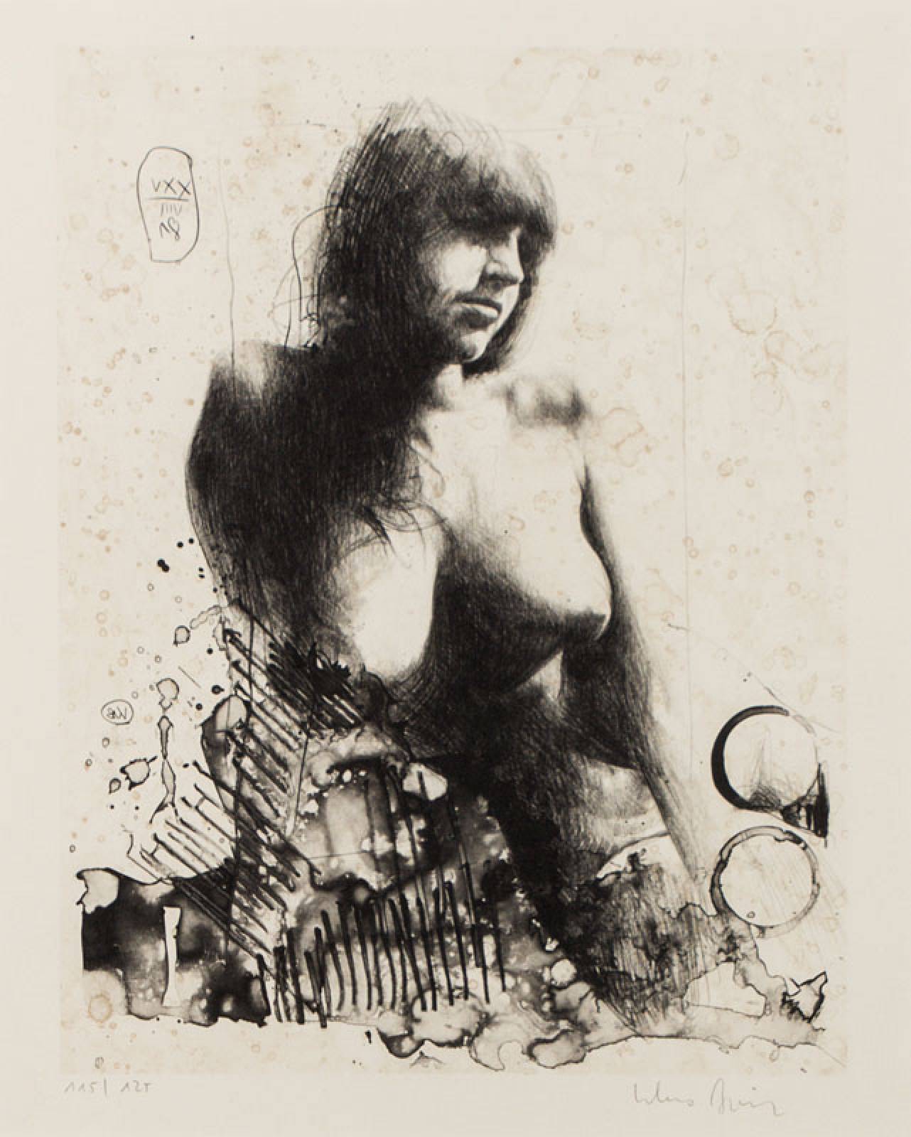 Klaus Boettger, 1942-1992, Konvolut aus 2 erotischen Lithografien, je handsign., num. 115/125 bzw. e.a., Motiv ca. 33x25 cm, je unter Glas gerahmt, ...