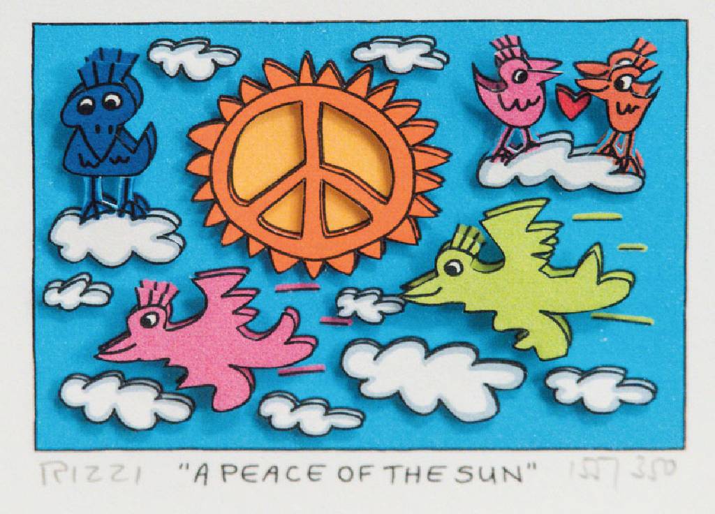 James Rizzi, 1950-2011, A peace of the sun, 3D-Lithographie, drucksign., num. 155/350, ca. 5x7,5 cm, PP 20x24 cm