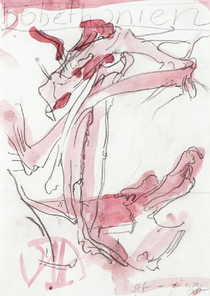 Horst Janssen, 1929-1995, Bobethanien, Aquarell, handsign., dat. 1991, Blattgr. 30x21 cm, unter Glas gerahmt, gesamt 62x51 cm, Provenienz: Sammlung ...