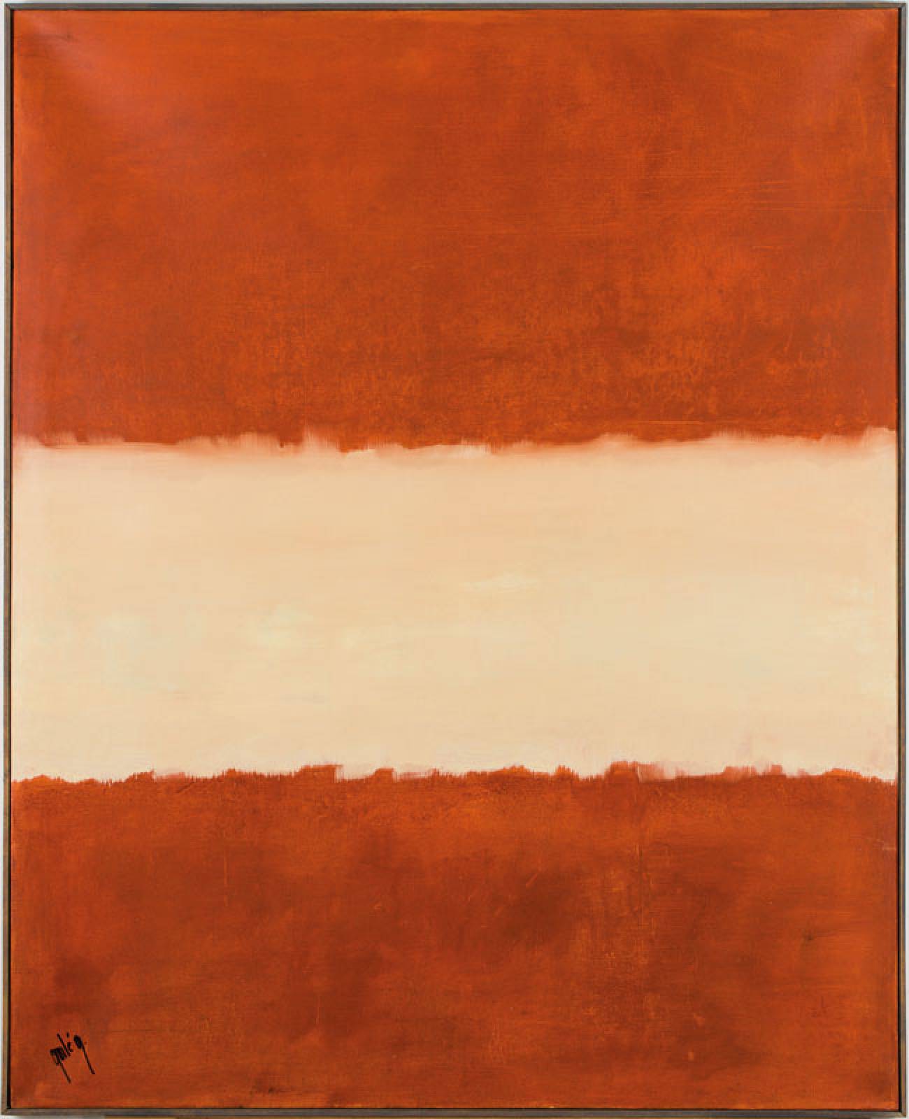 Gaston Galé, zeitgenössischer Belgischer Künstler, Abstrakte Komposition in Orange, sign., ca. 100x80 cm, Leisten