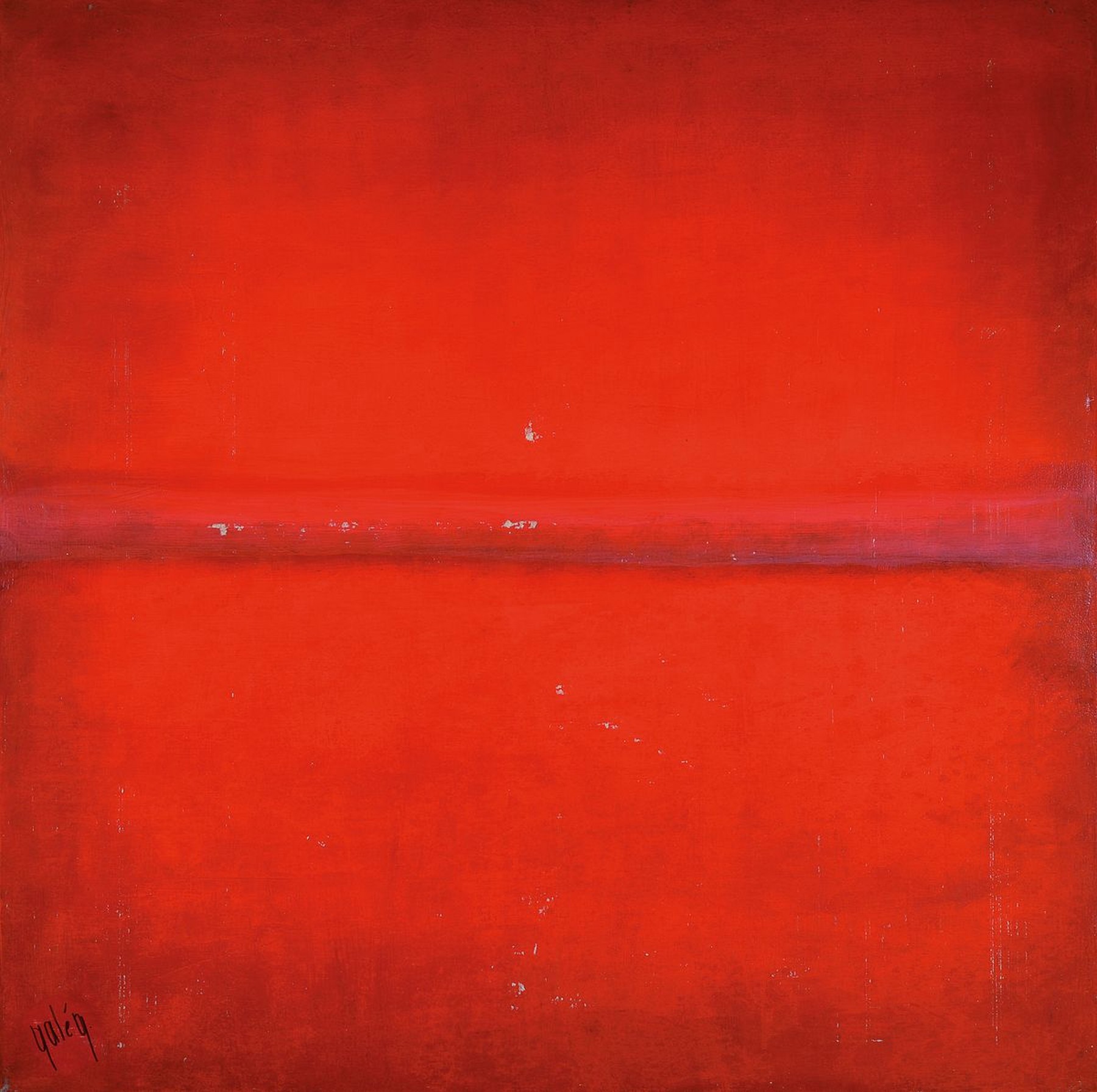 Gaston Galé, zeitgenössischer Belgischer Künstler, abstrakte Komposition in Rot, Öl/Lwd, sign., ca. 90x90 cm, farbfehlstellen, starke gebrsp.,