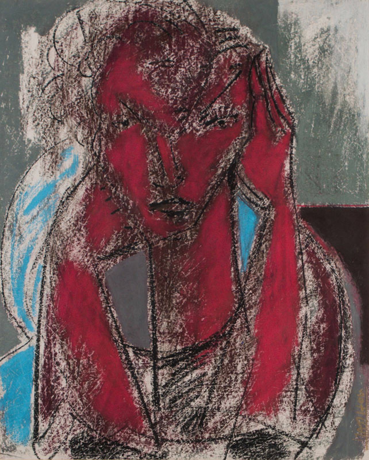 Eric Massholder, geb. 1960 in Heidelberg, abstraktes Frauenbildnis, sign., PP-Ausschnitt 68x55 cm, unter Glas gerahmt, gesamt 105x75 cm