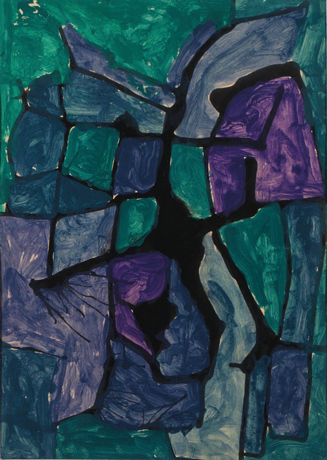 Michael Steiner, geb. 1945, Abstrakte Komposition, Acryl/Karton, verso sign., PP- Ausschnitt 47x33 cm, unter Glas gerahmt, gesamt 70x56 cm