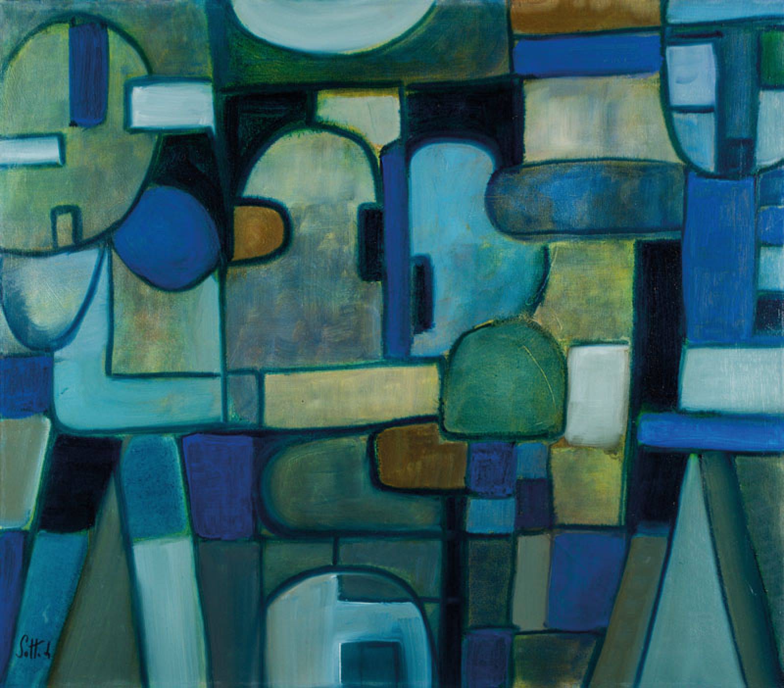 Lucien Sotto, zeitgenössischer Italienischer Künstler, Figurierte Komposition in Blau, Öl/Lwd, sign., ca. 70x80 cm, Leisten