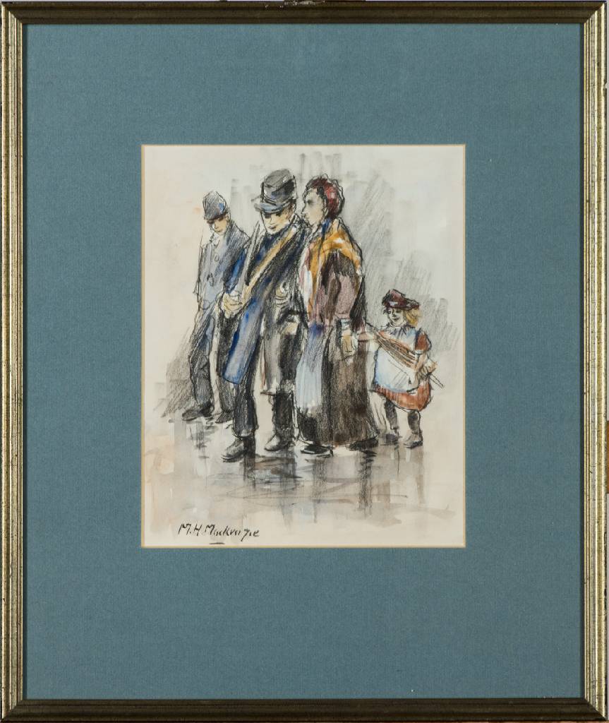 Marie Henri MacKenzie, 1878-1961, Kohle/Aquarell Zeichnung, sign., PP-Ausschnitt 25x20 cm, unter Glas gerahmt, gesamt 45x38 cm