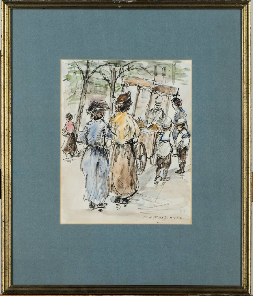 Marie Henri MacKenzie, 1878-1961, Kohle/Aquarell Zeichnung, sign., PP-Ausschnitt25x20 cm, unter Glas gerahmt, gesamt 45x38 cm