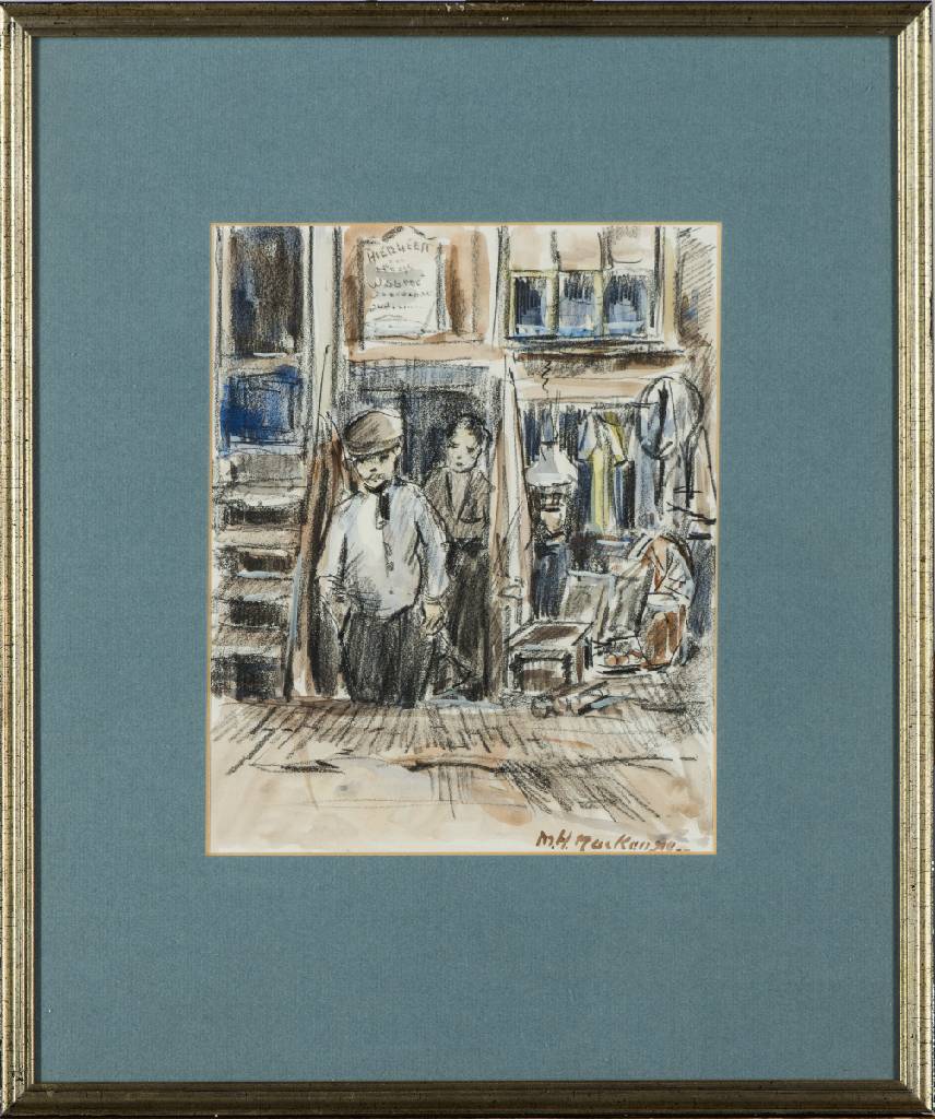 Marie Henri MacKenzie, 1878-1961, Kohle/Aquarell Zeichnung, sign., PP-Ausschnitt 25x20 cm, unter Glas gerahmt, gesamt 45x38 cm