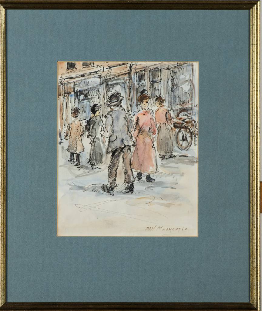 Marie Henri MacKenzie, 1878-1961, Kohle/Aquarell Zeichnung, sign., PP-Ausschnitt 25x20 cm, unter Glas gerahmt, gesamt 45x38 cm