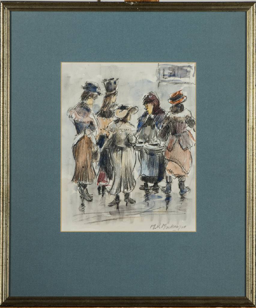 Marie Henri MacKenzie, 1878-1961, Kohle/Aquarell Zeichnung, sign., PP-Ausschnitt 25x20 cm, unter Glas gerahmt, gesamt 45x38 cm