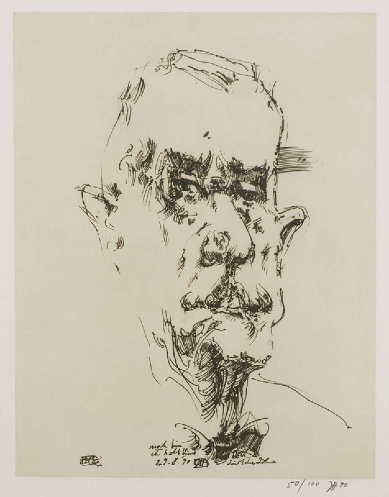 Horst Janssen, 1929-1995, Portrait, Lithografie, handsign., num. 50/100, dat. 90, Motiv ca. 44,5x34,5 cm, unter Glas gerahmt, gesamt ca. 76,5x59,5 cm
