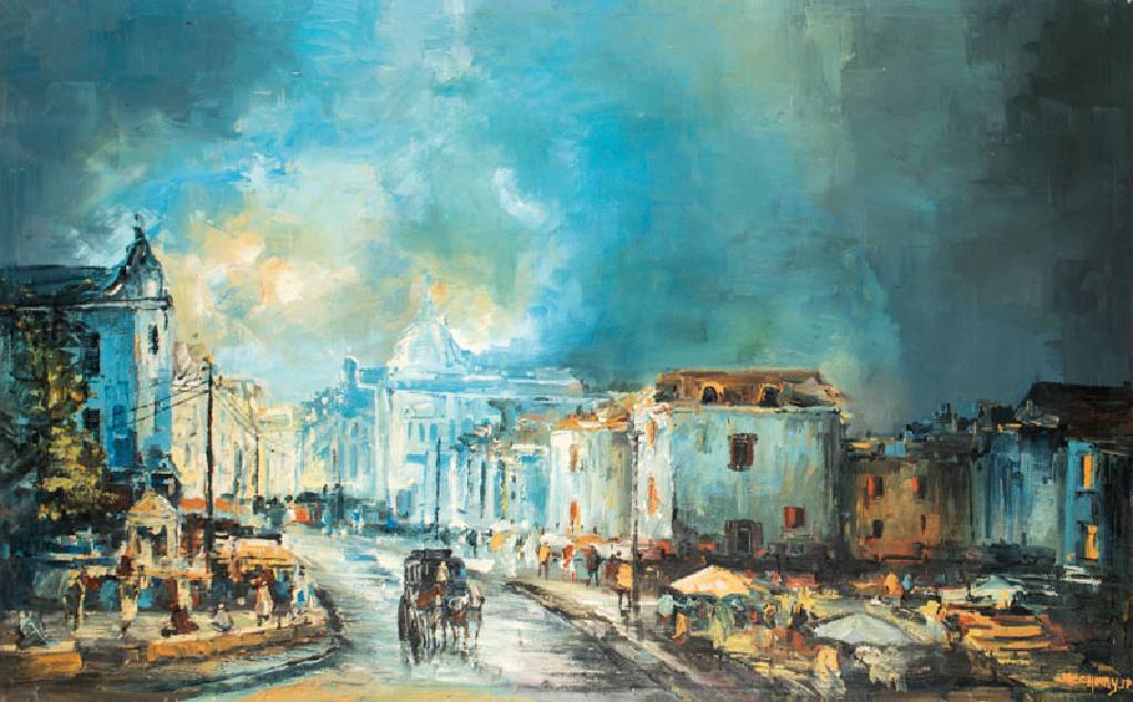 unbekannter Künstler, evtl. Michael Khoury, Öl/Lwd, unleserlich sign., ca. 100x159 cm