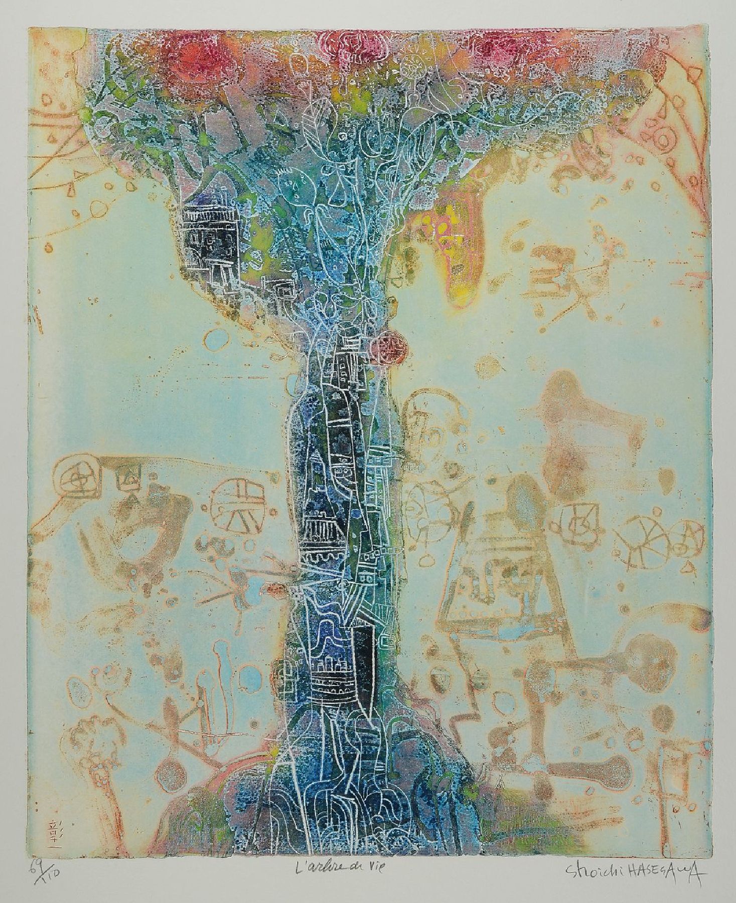 Shoichi Hasegawa, geb. 1929, Farbradierung, handsign., num. 69/110, Platte 59x49 cm, Blattgr. 75,5x57,5 cm