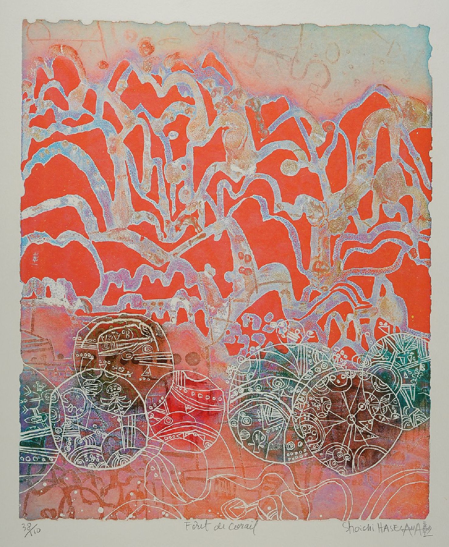 Shoichi Hasegawa, geb. 1929, Farbradierung, handsign., num. 38/110, Platte 59,5x49cm, Blattgr. 76x57 cm