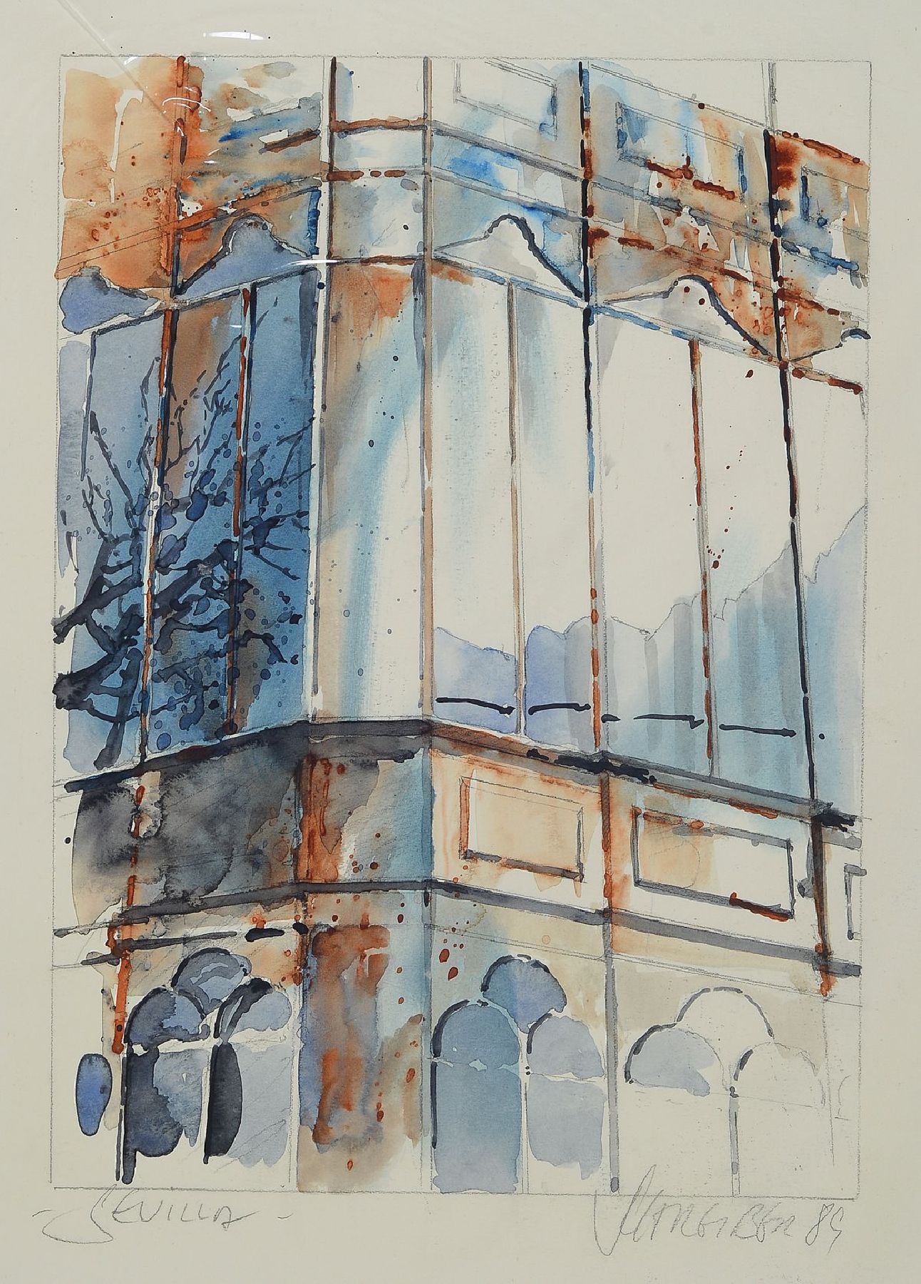 Michael Schreiber, geb. 1949, Aquarell, sign., dat. 89, leichte Flecken auf PP, gr. ca. 46,5x36 cm, mit PP ca. 77x60 cm