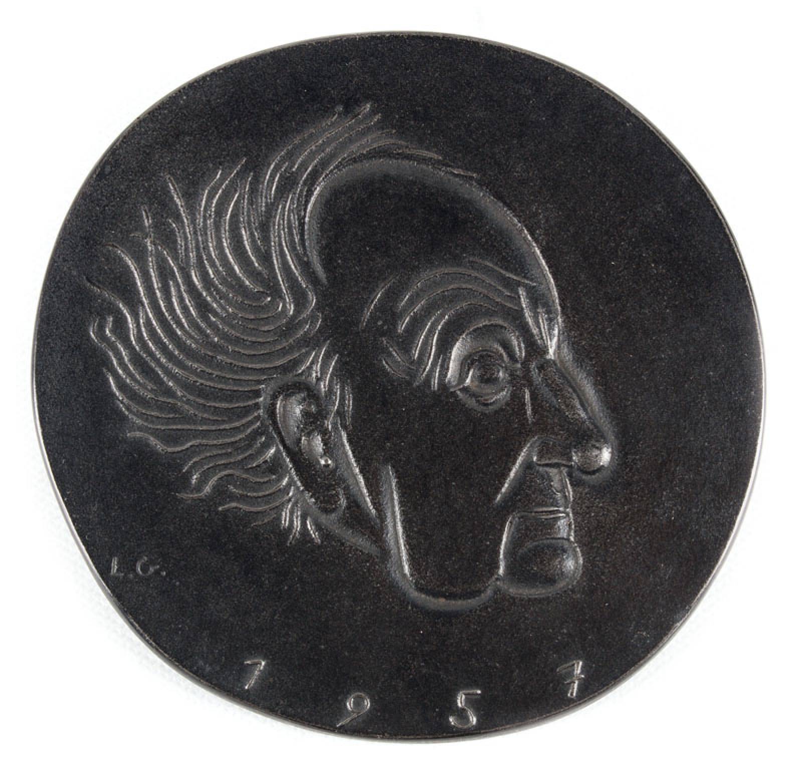 Ludwig Gies, 1887-1966, Gerhard Hauptmann, Jahresplakette 1957, Eisenguss, monogr., Gießerstempel Buderus, ca. 12,5 cm