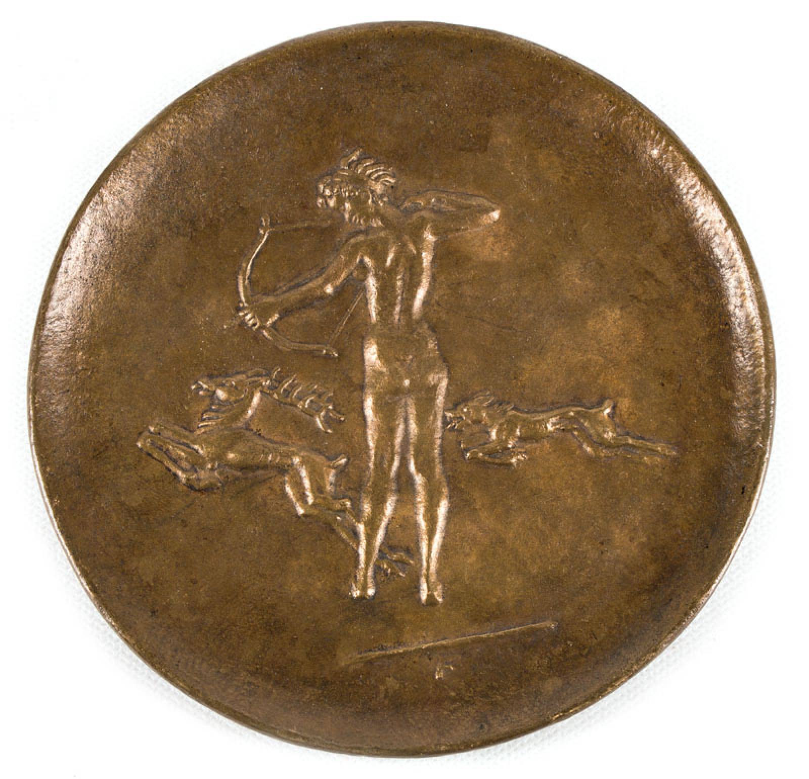 unbekannter Künstler, Reliefplakette, Bronze, monogr. F., verso mit Widmung, ca. 15 cm