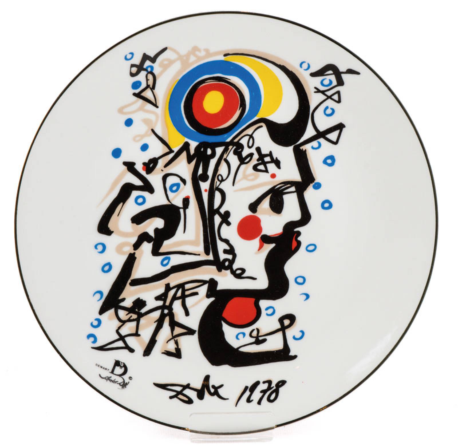 Salvador Dali, 1904-1989, Porzellanteller, ca. 24 cm, inkl. Aufsteller