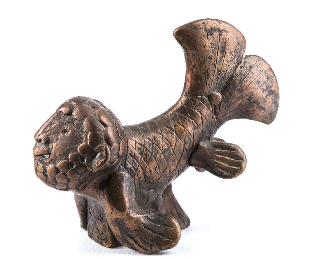 Gernot Rumpf, geb. 1941 Kaiserslautern, Fischmann, Bronzeskulptur, monogr., Gießerstempel, ca. 15x12 cm
