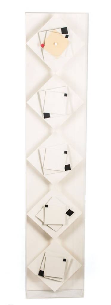 Heinz Te Laake, 1925-2001, Puls Art, Säule mit 5 Meridianen, kinetische Uhrenplastik in Plexiglas-Box, aus 1988, Funktion durch ein verbautes ...