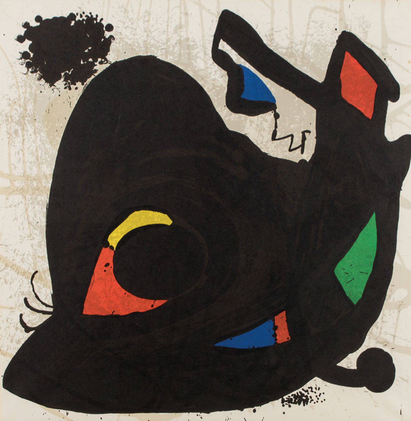Joan Miro, 1893-1983, Farblithografie, PP- Ausschnitt 53x52 cm, unter Glas gerahmt, gesamt 79x77 cm