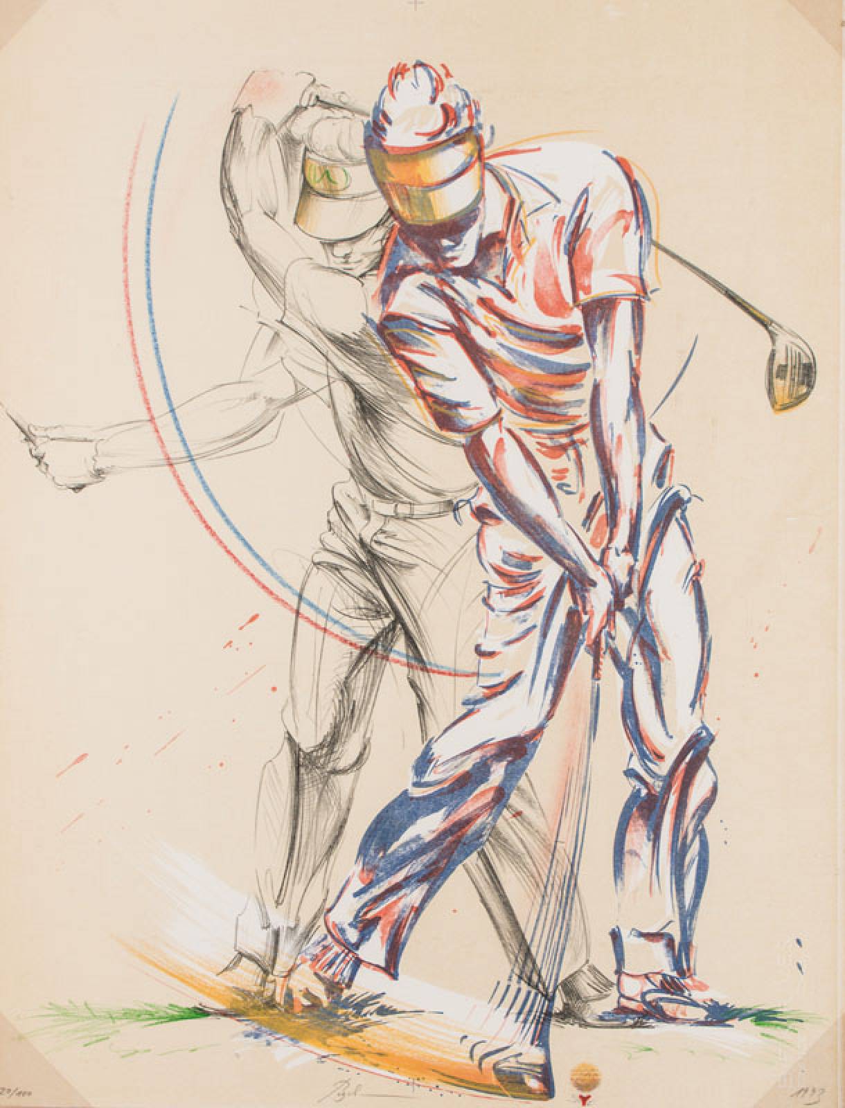 Hans Borchert, geb. 1951, Golfer, Konvolut aus 2 Farblithografien, je handsign., je dat. 1993, je num. 20/100, Blattgr. je 76x57 cm, inkl. ...